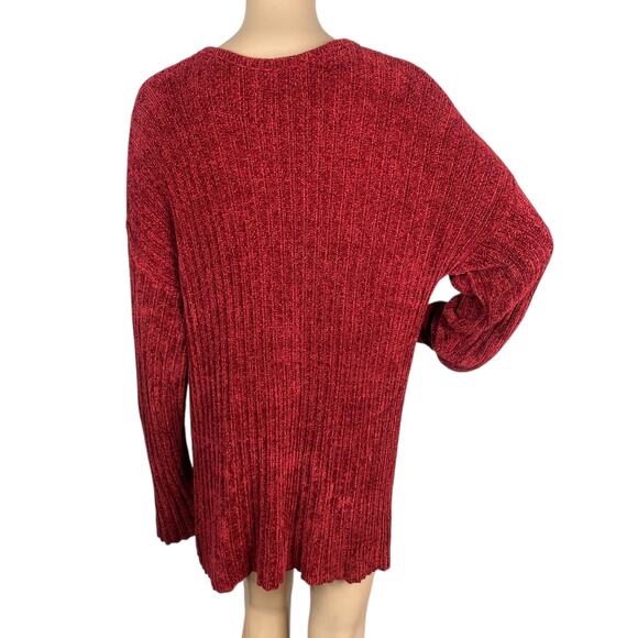 Vtg 90s Moda International Red Chenille Chunky Knit Tunic Dress Sweater SZ L - Picture 6 of 7